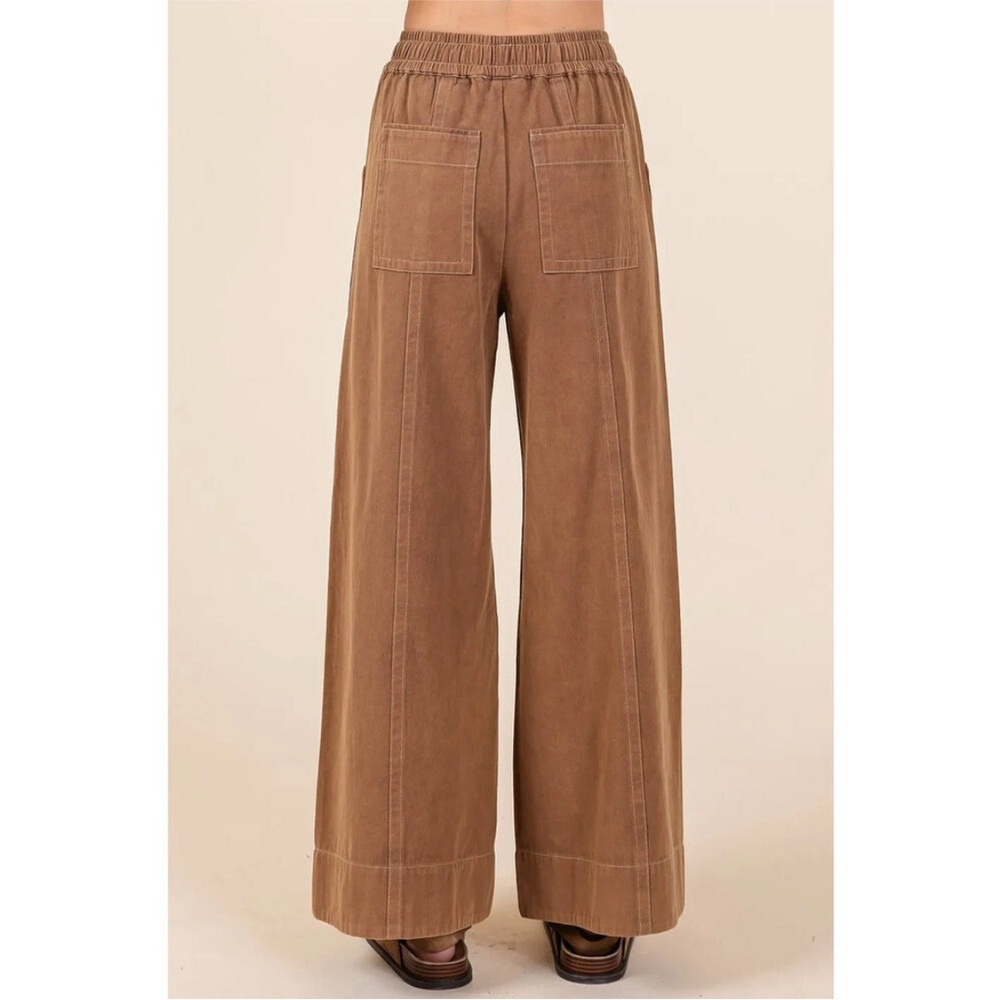 FINAL SALE 🎈🎈Mittoshop Mineral Wash Wide Leg Elastic Waist Twill Pants - Picture 3 of 13